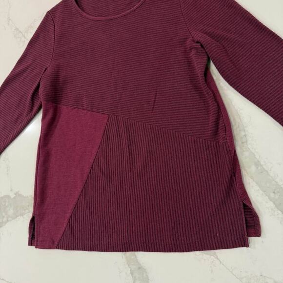 Chicos Burgundy Wine Textured Stripe 3/4 Sleeve Top Women’s Size 1 (Medium) - Picture 2 of 6
